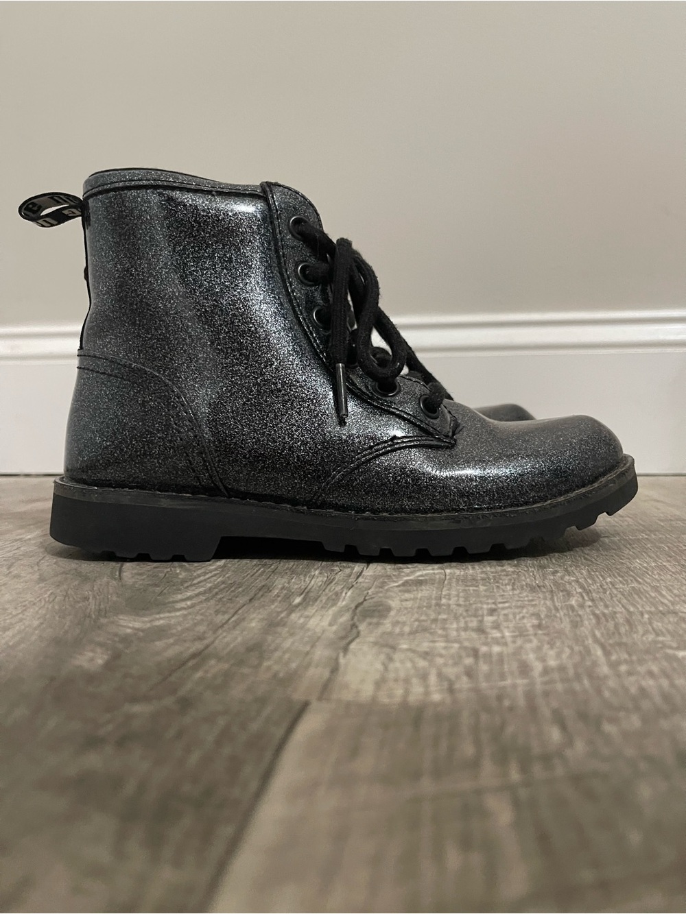 UGG Ryann Kids Black Glitter Lace-Up Ankle Boots